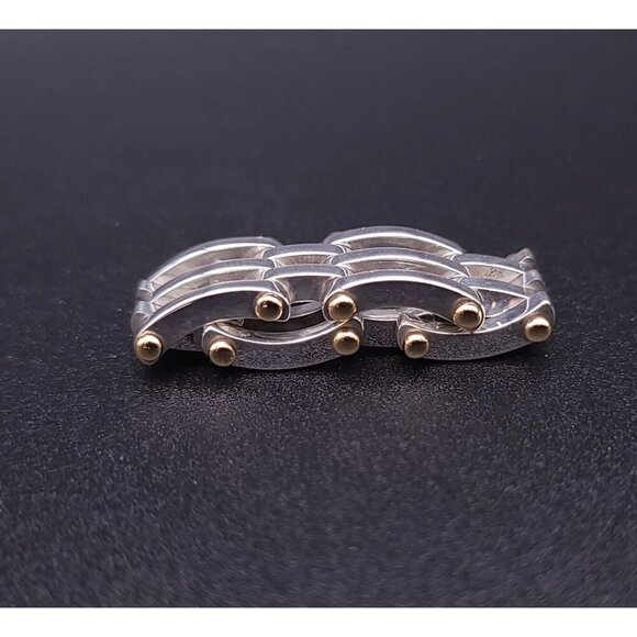 Tiffany & Co Vintage Sterling Silver 18kt Yellow Gold Gatelink Ring Size 6.75 - Picture 6 of 8